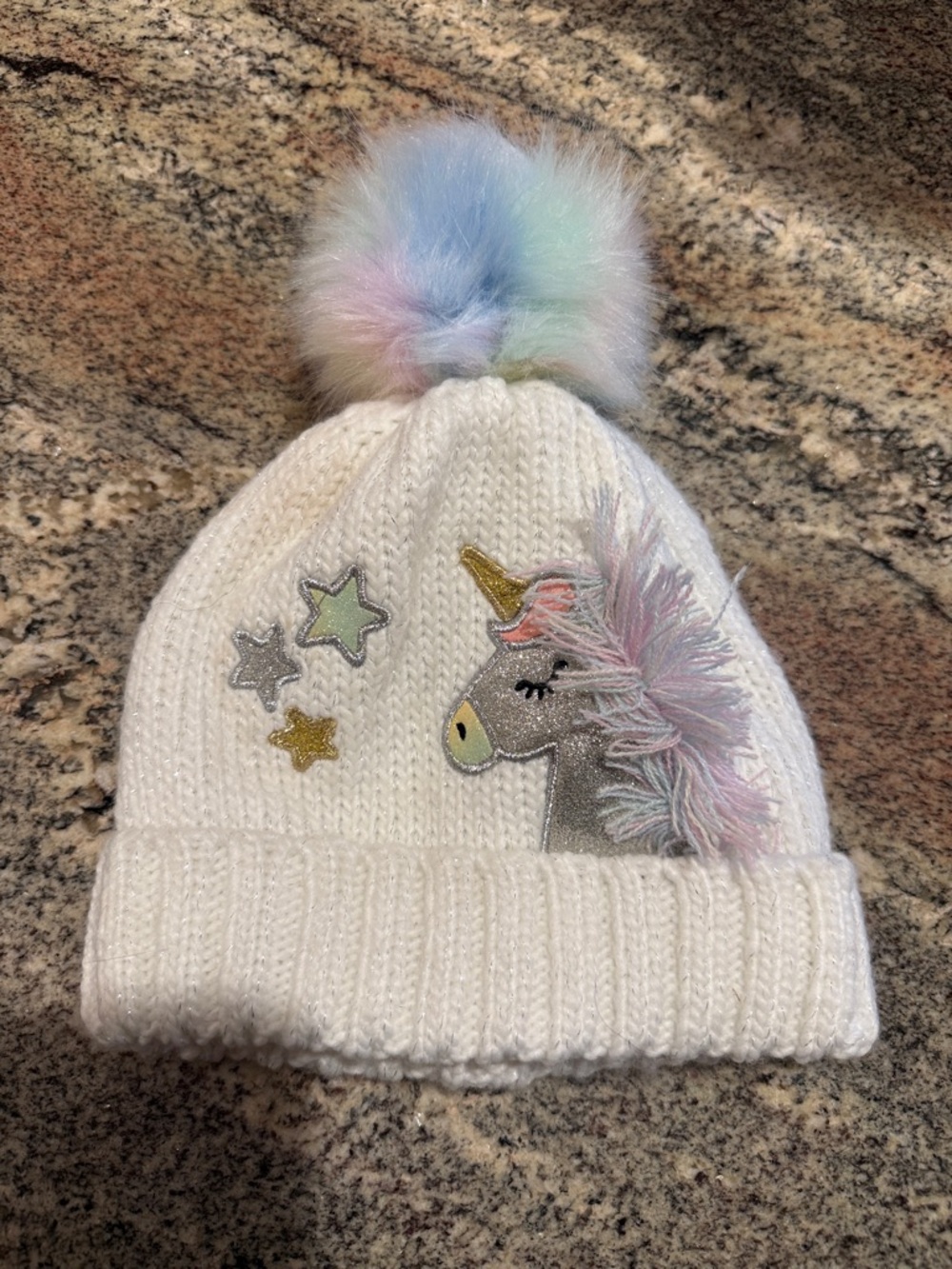 The Children's Place Cream Knit Unicorn Pom Beanie